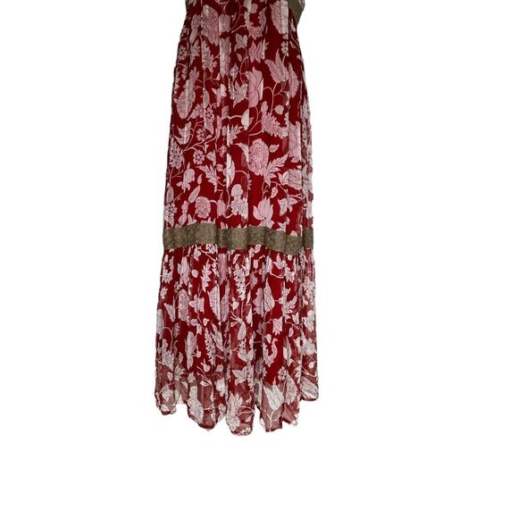 SUNDANCE Red Floral Maxi Sundress Boho Short Sleeve Slip Dress Size 4 - Picture 4 of 9